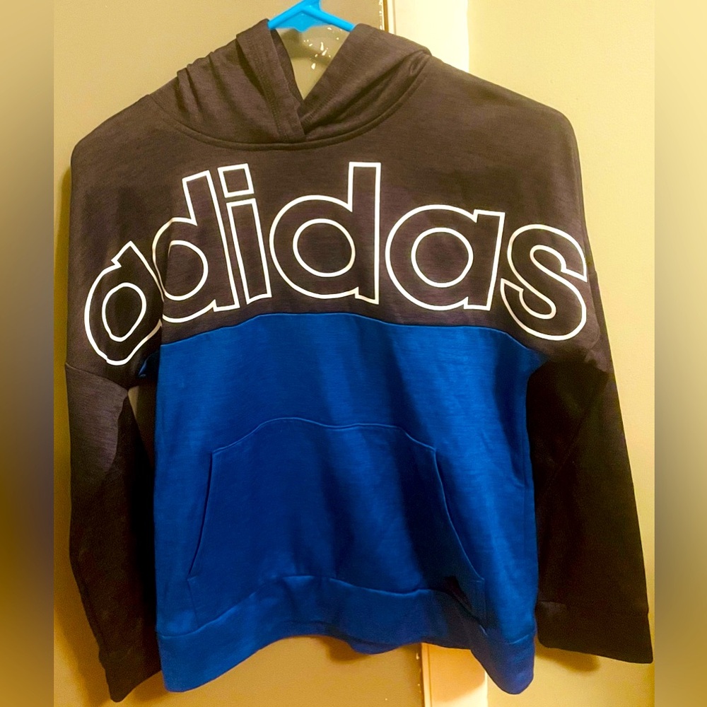 Youth Adidas Hoodie- Black & Blue- size M (10/12)